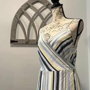 LOFT Striped Wrap Dress Adjustable Spaghetti Straps V-Neck Size 6P